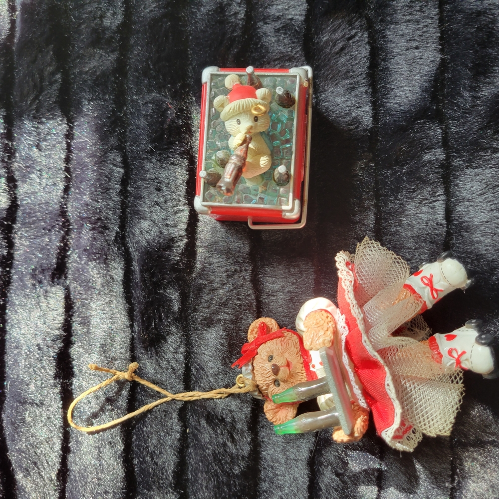 Vintage Bear Ornaments with Red Accents